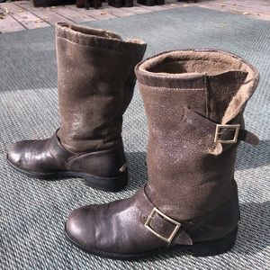 JIMMY CHOO brown sherpa Moto boot, 39.5